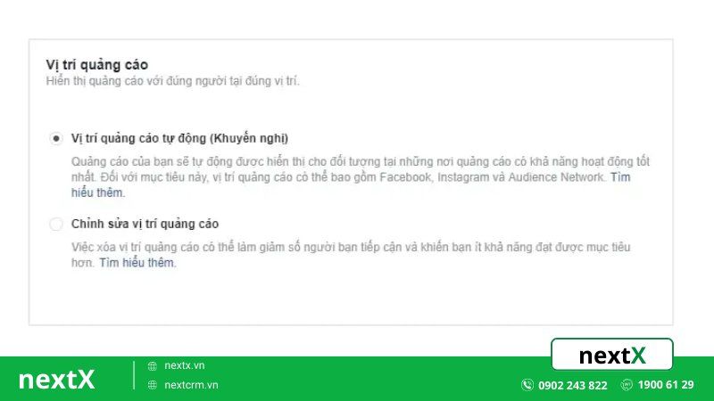 Chọn vị trí quảng cáo