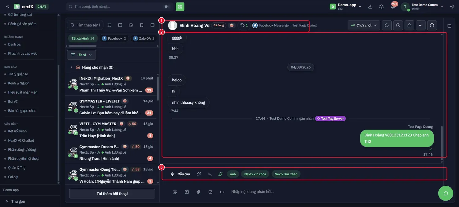 Chọn Mở hội thoại → hệ thống chuyển sang màn Hội thoại và mở đúng cuộc chat chứa câu hỏi bot chưa trả lời được.
