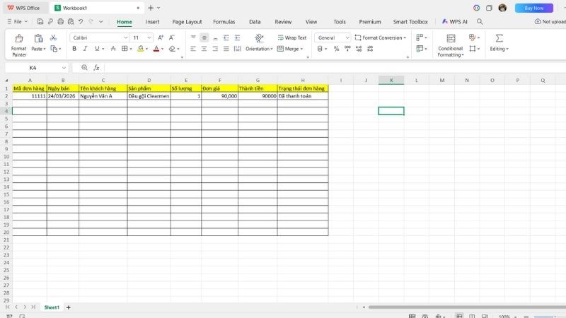 Các cột cơ bản để quản lý bán hàng bằng EXCEL