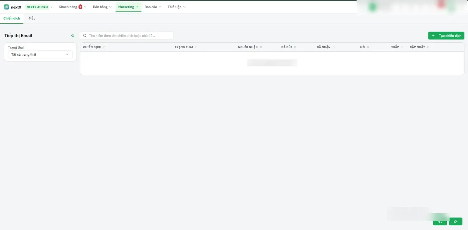 Danh sách chiến dịch email.