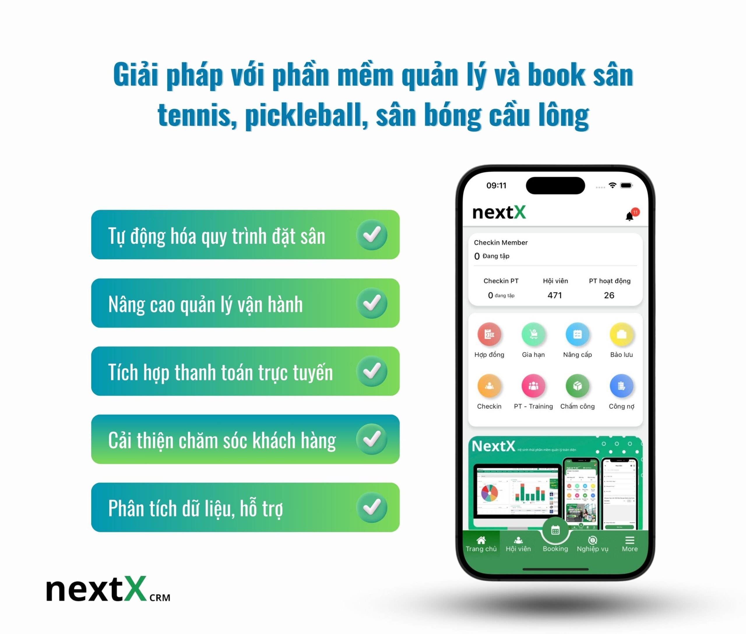giải pháp với phần mềm quản lý và book sân tennis pickleball sân bóng cầu lông