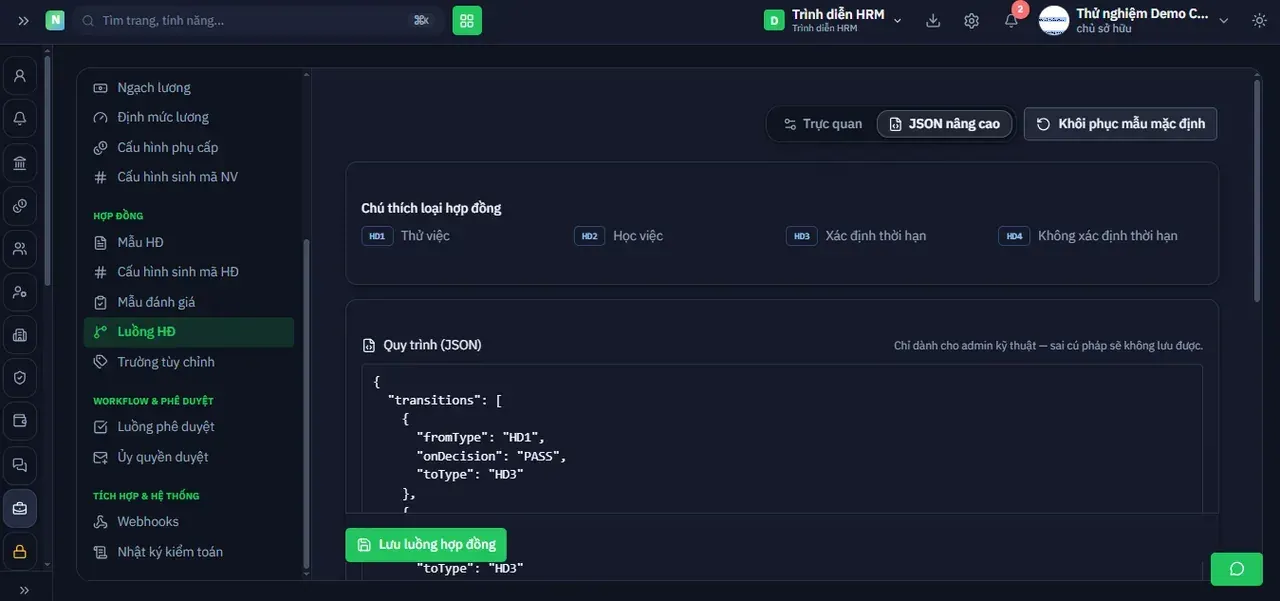 Chế độ JSON nâng cao — chỉnh luồng bằng cấu trúc dữ liệu