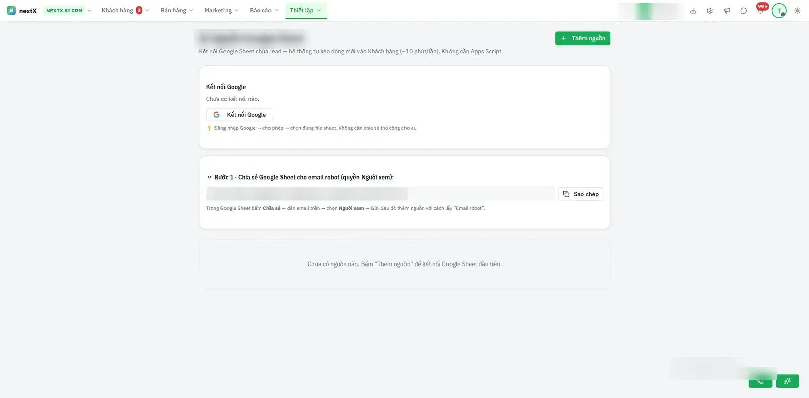 Danh sách nguồn Google Sheet.