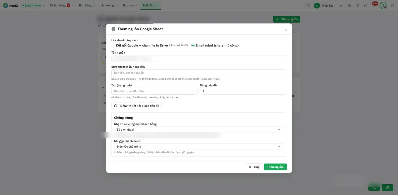 Thêm nguồn Google Sheet.