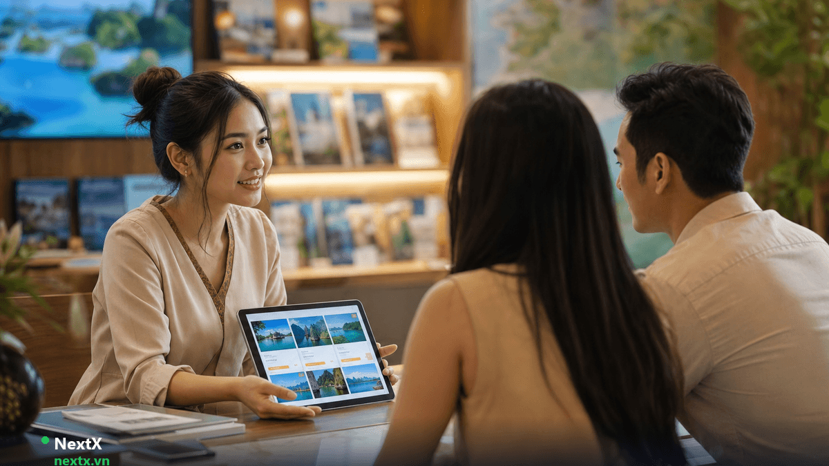 NextX — Tư vấn viên du lịch sử dụng phần mềm CRM tư vấn tour cho khách