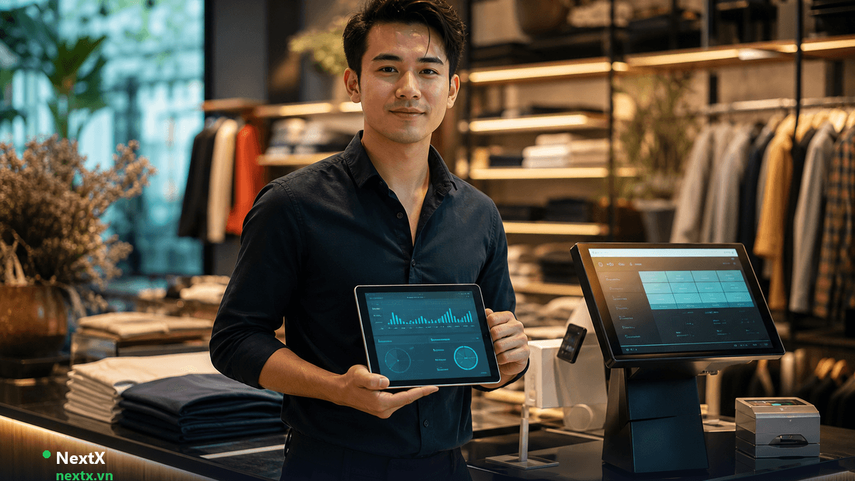 NextX — Chủ cửa hàng Việt sử dụng phần mềm quản lý trên tablet POS