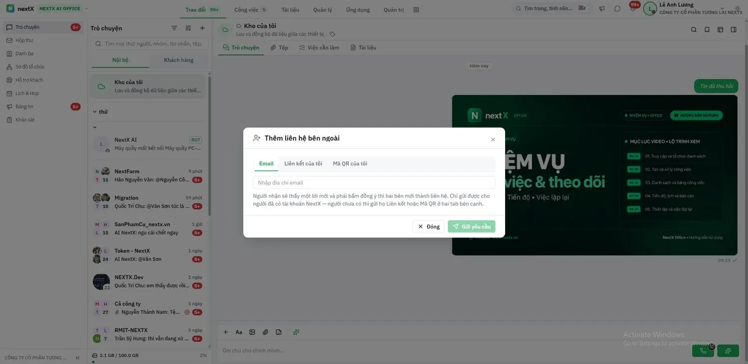 Thêm liên hệ bên ngoài — Email.